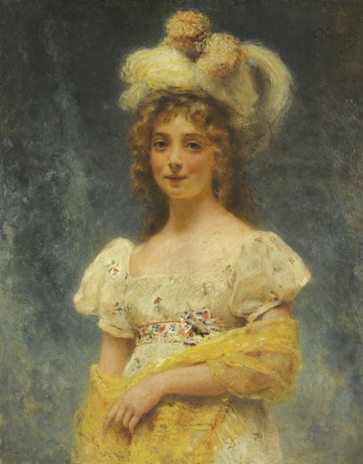 Portrait of a Lady in a Yellow Shawl van Konstantin Jegorowitsch Makowski