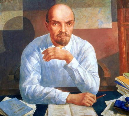 Portrait of Vladimir Ilyich Lenin (1870-1924), 1934 (oil on canvas) van Kosjma Ssergej. Petroff-Wodkin