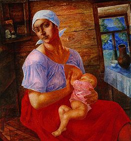 Russische Bauersfrau beim Stillen ihres Babys. van Kosjma Ssergej. Petroff-Wodkin