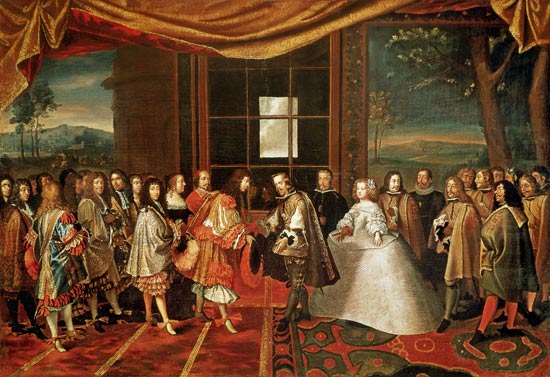 Meeting between Louis XIV (1638-1715) and Philippe IV (1605-65) at Isle des Faisans van Laumosnier