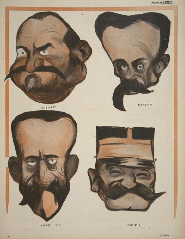 Orsatti, Taylor, Bertillon, Roudil, illustration from Lassiette au Beurre: La Police, 23rd May 1903  van Leal de Camara