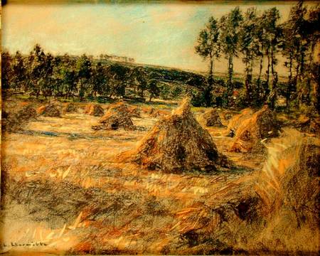Haystacks in Sunset van Leon Augustin Lhermite