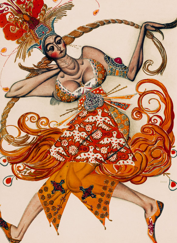 Costume design for the ballet The Firebird (L'oiseau de feu) by I. Stravinsky van Leon Nikolajewitsch Bakst