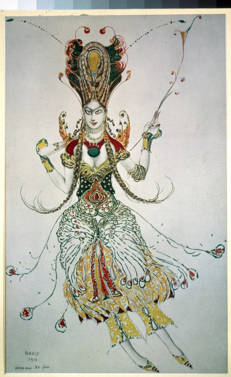 Firebird. Costume design for the ballet The Firebird (L'oiseau de feu) by I. Stravinsky van Leon Nikolajewitsch Bakst