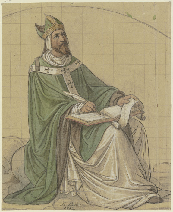 Der Heilige Augustinus sitzend und in ein Buch schreibend van Leopold von Bode