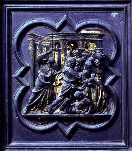 Christ Chasing the Merchants from the Temple, seventh panel of the North Doors of the Baptistery of van Lorenzo  Ghiberti