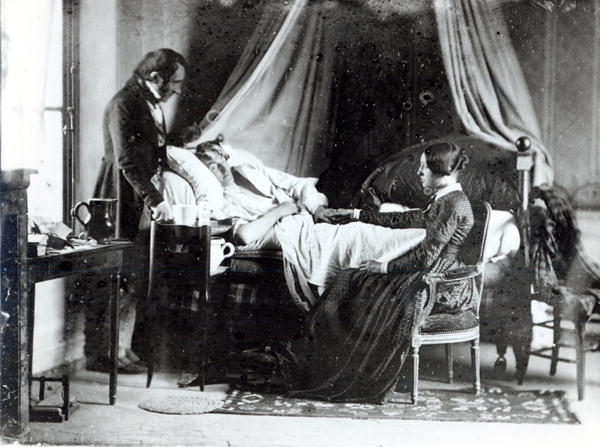 The Visit of the Doctor to the Patient, c.1840-50 (b/w photo)  van Louis-Adolphe Humbert de Mollard