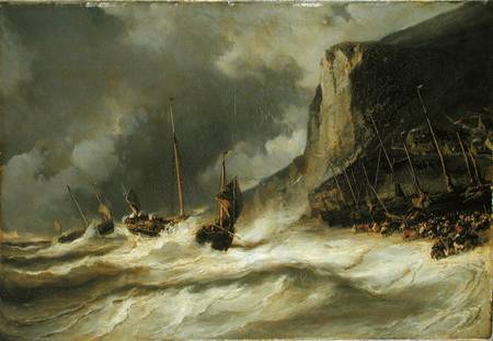 Storm on the Coast at Etretat, Normandy van Louis Gabriel Eugène Isabey