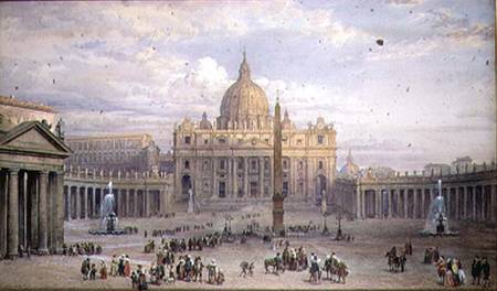Exterior of St. Peter's, Rome, from the Piazza van Louis Haghe