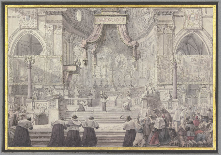 Das Blutwunder des Heiligen Januarius in der Kathedrale von Neapel van Louis-Jean Desprez