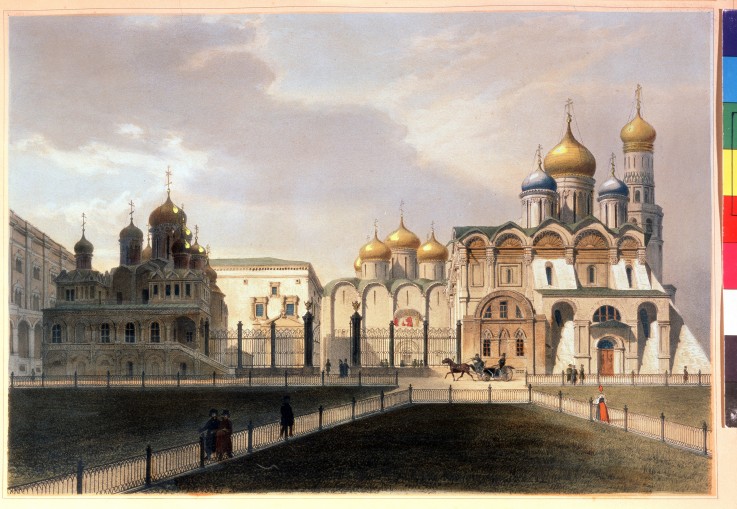 View of the Cathedrals in the Moscow Kremlin van Louis Jules Arnout