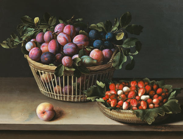 Basket of Plums and Basket of Strawberries van Louise Moillon