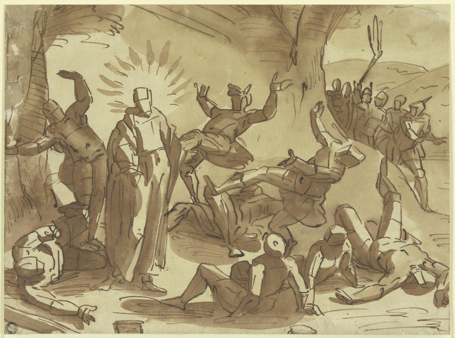 Christus wirft durch seine Stimme die ihn gefangennehmenden Soldaten nieder van Luca Cambiaso