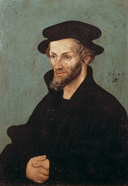 Portrait of Philipp Melanchthon (1497-1560) van Lucas Cranach (de oude)