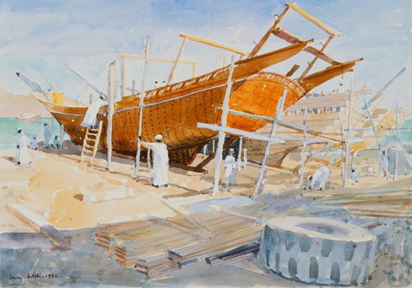 Dhow Yard, Sur, 1992 (w/c) 