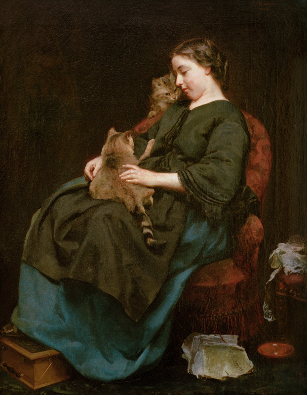 Die Katzenmutter van Ludwig Knaus