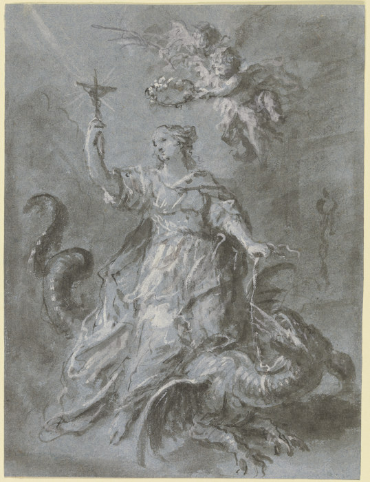 Die Heilige Margarethe auf dem Drachen, von zwei Engeln gekrönt van Martin Johann Schmidt gen. Kremser-Schmidt