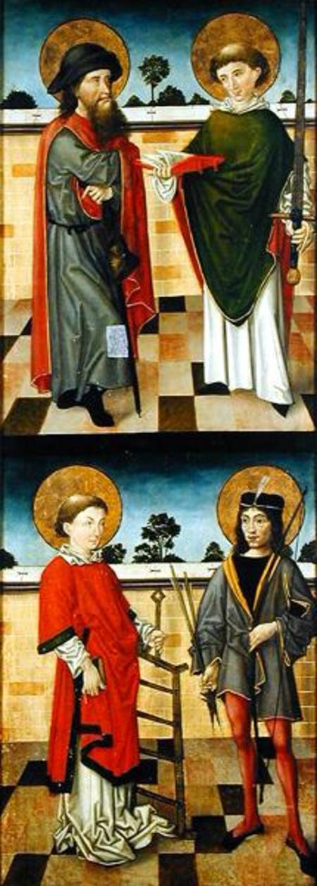 Top: St. Jacob as a Pilgrim and St. Matthew Holding a Book and a Sword; Bottom: St. Lawrence Holding van Master of the Luneburg Footwashers