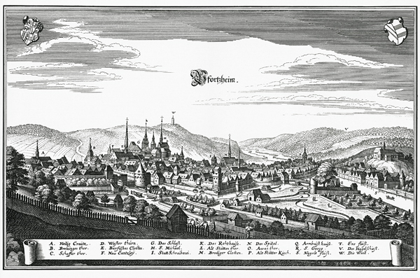 Pforzheim um 1650 van Matthäus Merian de oude