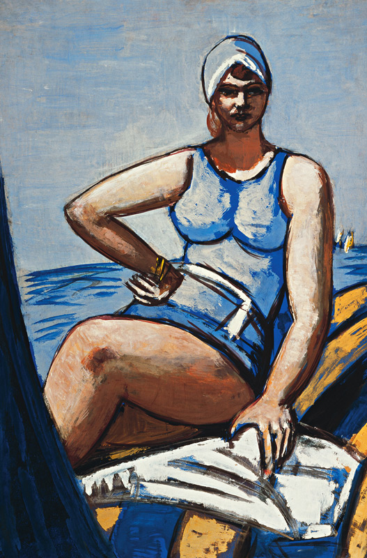 Quappi in blue in a boat (Quappi in Blau im Boot). 1926/1950 van Max  Beckmann