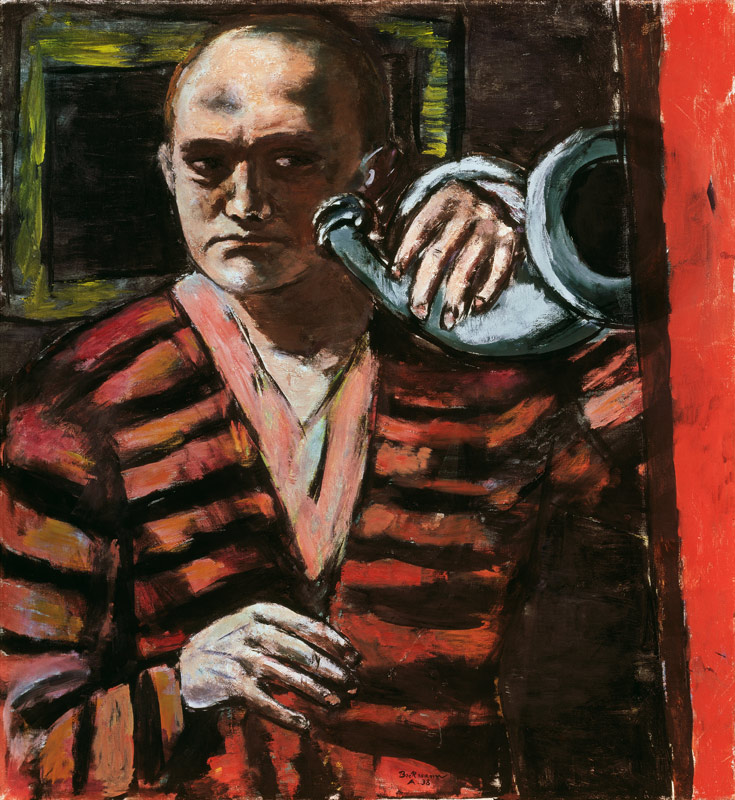 Self-portrait with horn van Max  Beckmann