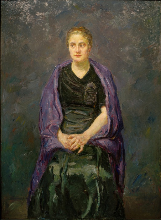 Portrait of Minna Beckmann-Tube
with violet scarf van Max  Beckmann