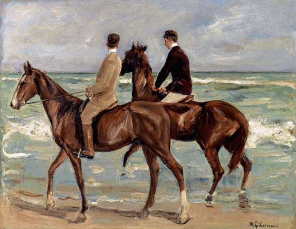 Ruiters op het strand  van Max Liebermann