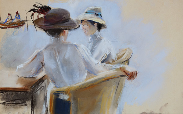 Two Ladies by the Water (pastel on paper) van Max Liebermann