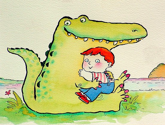 Crocodile Hug, or Best Friends (pen & ink and w/c on paper)  van Maylee  Christie