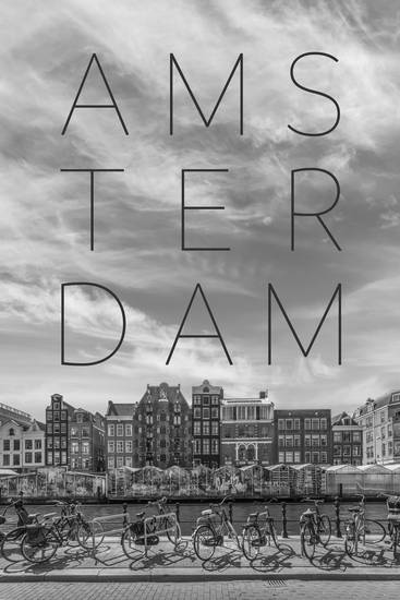 AMSTERDAM Singel met Bloemenmarkt | Tekst & Skyline