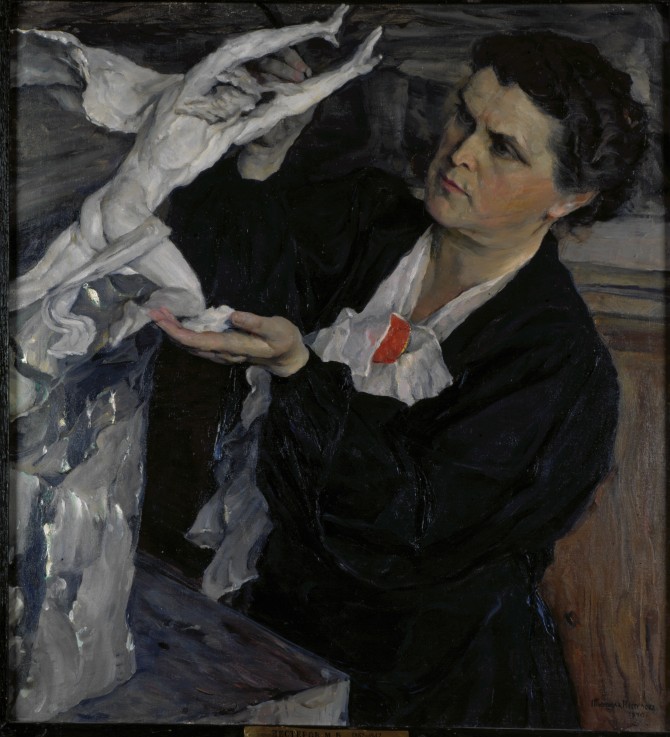 Portrait of the sculptor Vera Mukhina (1889-1953) van Michail Wassiljew. Nesterow
