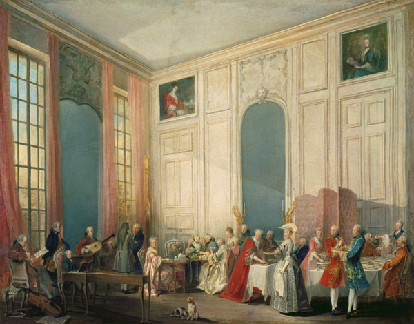 Mozart Giving A Concert In The Salon des Quatre-Glaces at the Palais du Temple In The Court Of The P van Michel Barthélemy Ollivier