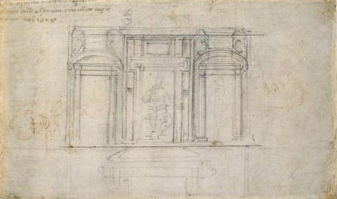 Study of the Upper Level of the Medici Tomb, c.1520 (black & red chalk on paper) van Michelangelo (Buonarroti)