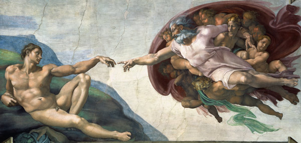 De  schepping van adam  van Michelangelo (Buonarroti)