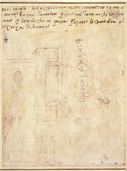 Architectural Study with Notes  (for recto see 191771) van Michelangelo (Buonarroti)