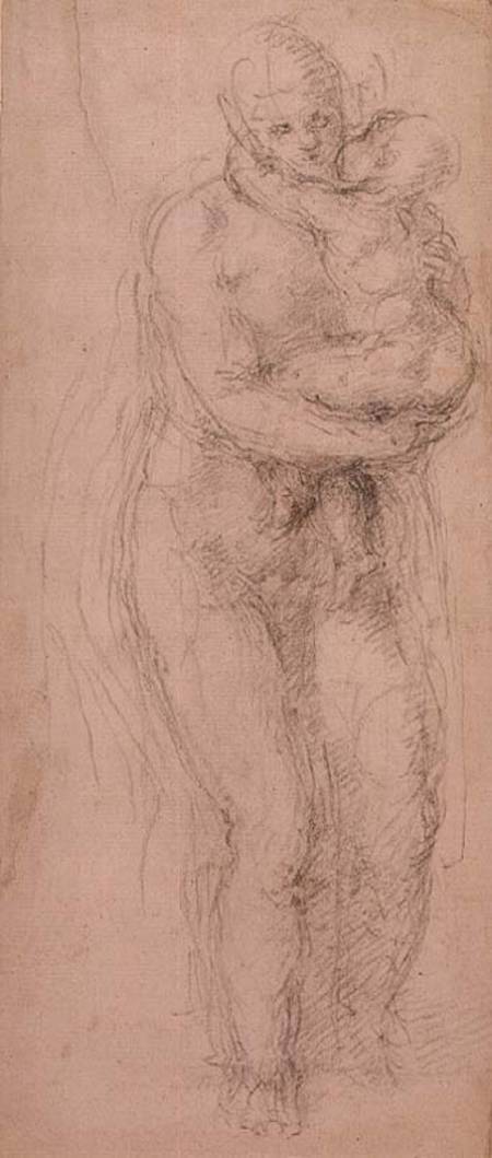 Madonna and Child, black chalk on paper van Michelangelo (Buonarroti)