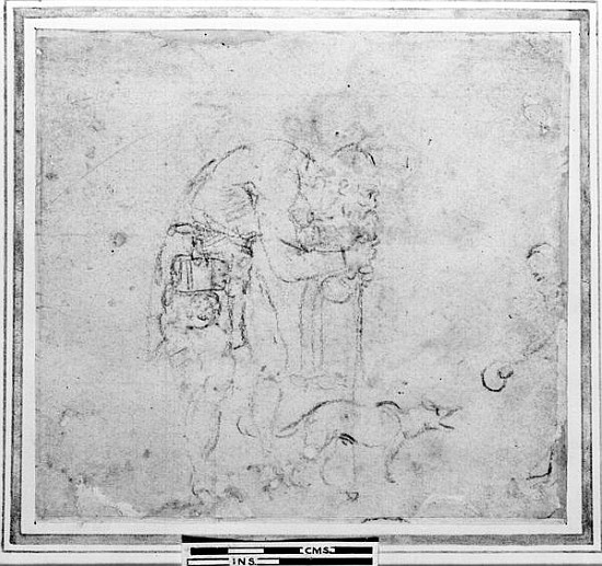 Sketch with a figure and a dog van Michelangelo (Buonarroti)