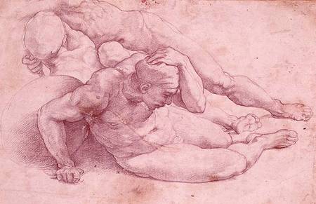 Study of Three Male Figures (after Raphael) van Michelangelo (Buonarroti)