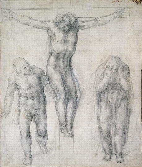 Study of a Crucified Christ and two figures, c.1560 van Michelangelo (Buonarroti)