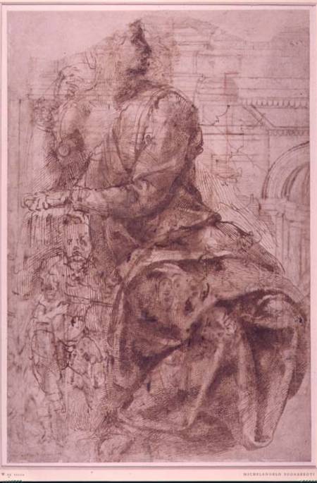 Study of Sibyl (ink) Inv.5/2/115 Recto (W.29) van Michelangelo (Buonarroti)