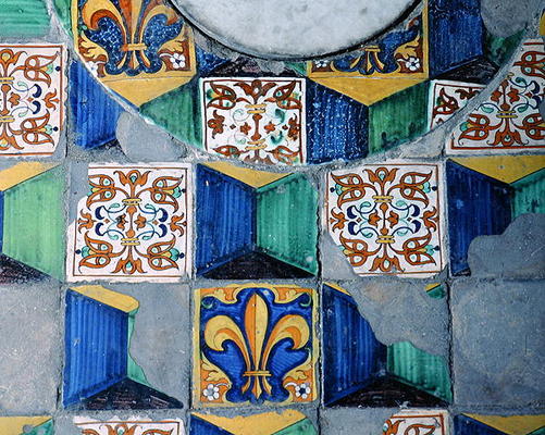 Detail of floor tiles from the cellar of the Villa Medicea de Careggi (ceramic) van Michelozzo  di Bartolommeo