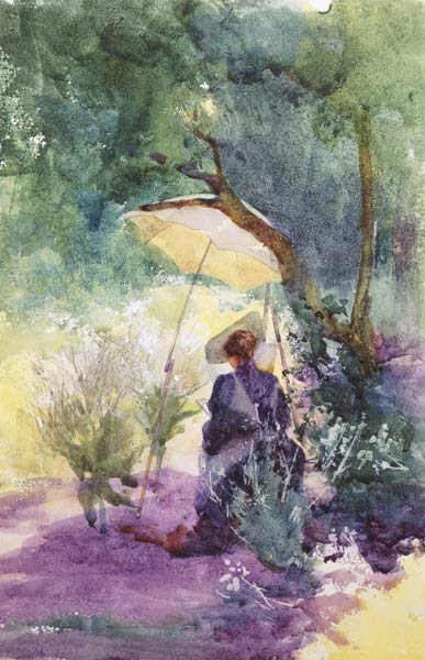 Eine Malerin im Schatten eines Sonnenschirms. van Mildred Anne Butler