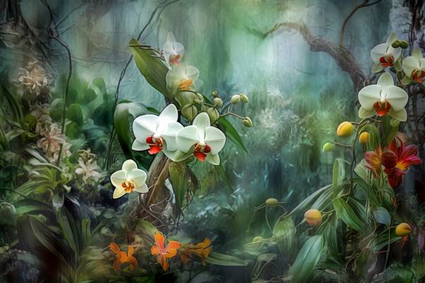 Weisse Orchideen, Tropischer Regenwald, Traumhafte Natur, Blumen und Pflanzen van Miro May