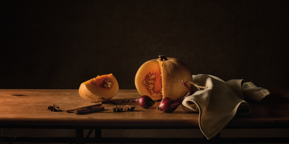 Still life pumpkin van Monique van Velzen