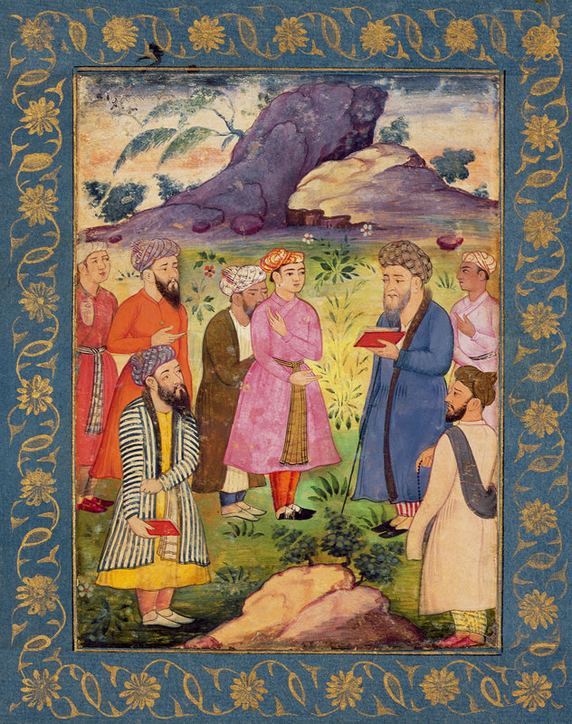 A noble youth with attendants in a landscape, from the Large Clive Album van Mughal School
