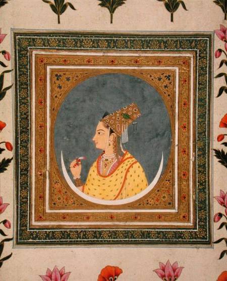 Portrait of a lady holding a lotus petal, from the Small Clive Album van Mughal School