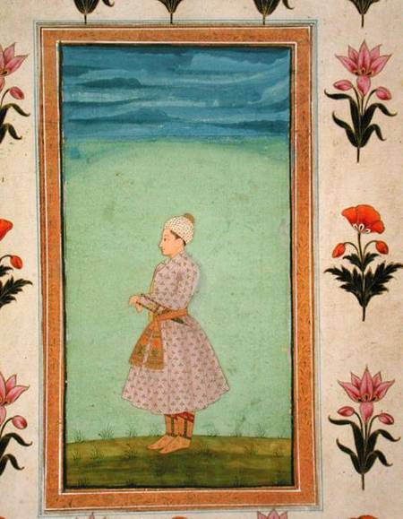 Standing figure of a boy with a jewelled dagger in his sash, from the Small Clive Album van Mughal School