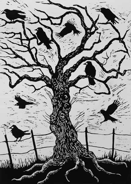 Rook Tree, 1999 (woodcut)  van Nat  Morley