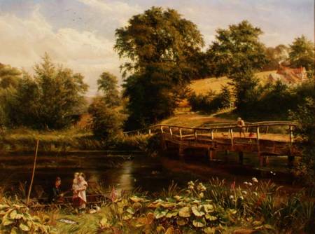 Fishing by the Bridge van Nevil Oliver Lupton