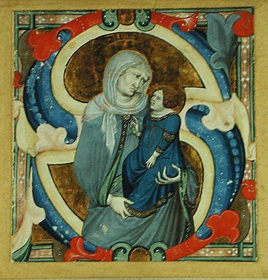 Historiated initial 'S' depicting St. Anne and the Virgin (vellum) van Niccolo di ser Sozzo Tegliacci